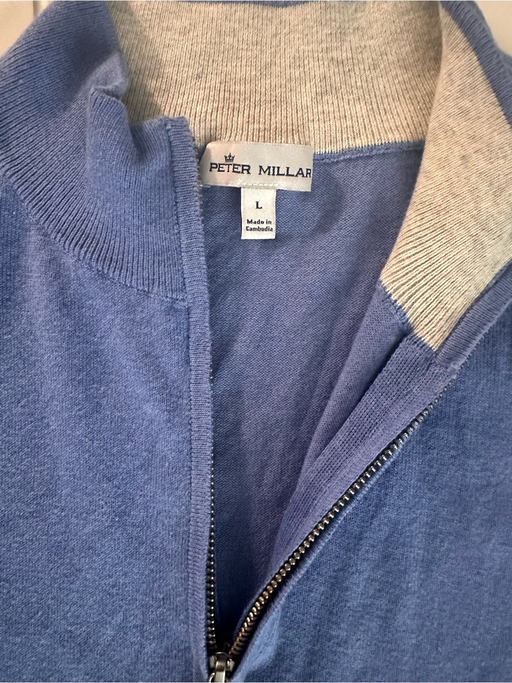 Peter Millar Light Blue Zip-Up Sweater with Cream Trim